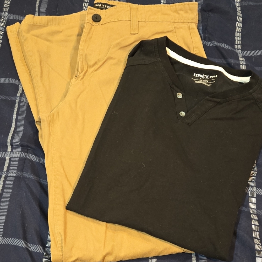 Kenneth Cole Men's Khaki Chinos & Black Short Sleeve